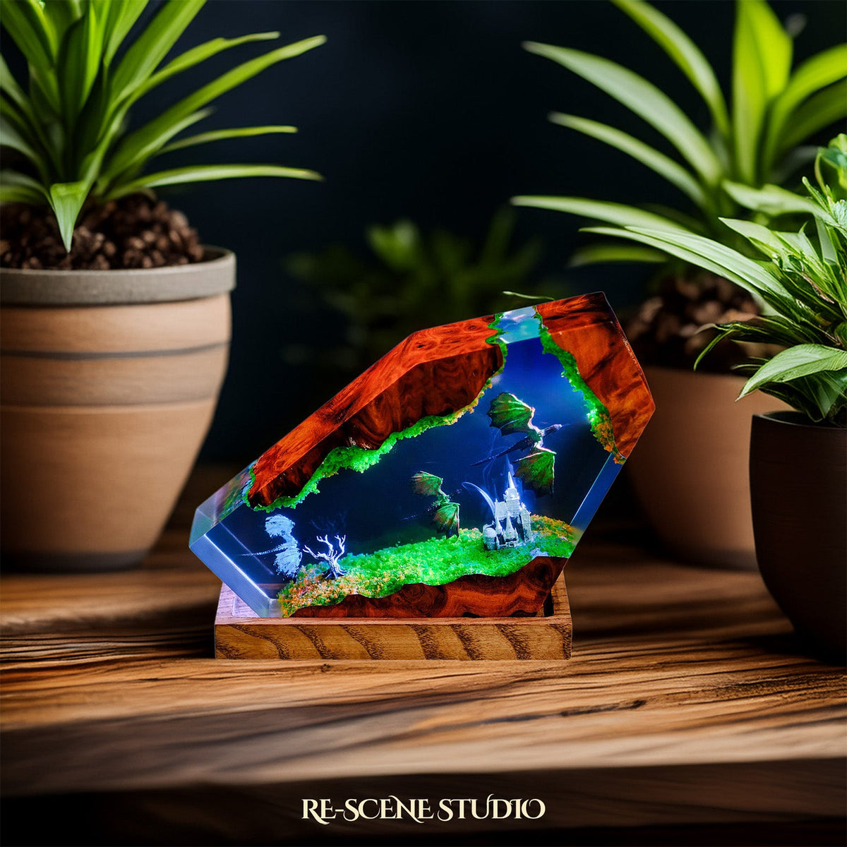 Dragon Castle Resin Epoxy Lamp Multicolor / Size M: 5.9" x 4.7", Handmade Epoxy Resin Lamp