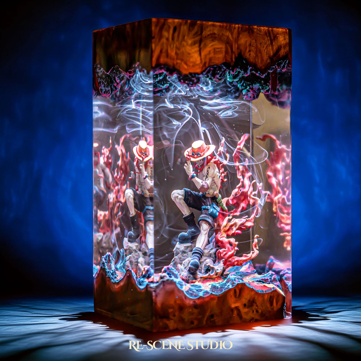 Glowing Ace Resin Lamp V1: One Piece fan decor sealed in crystal-clear epoxy resin