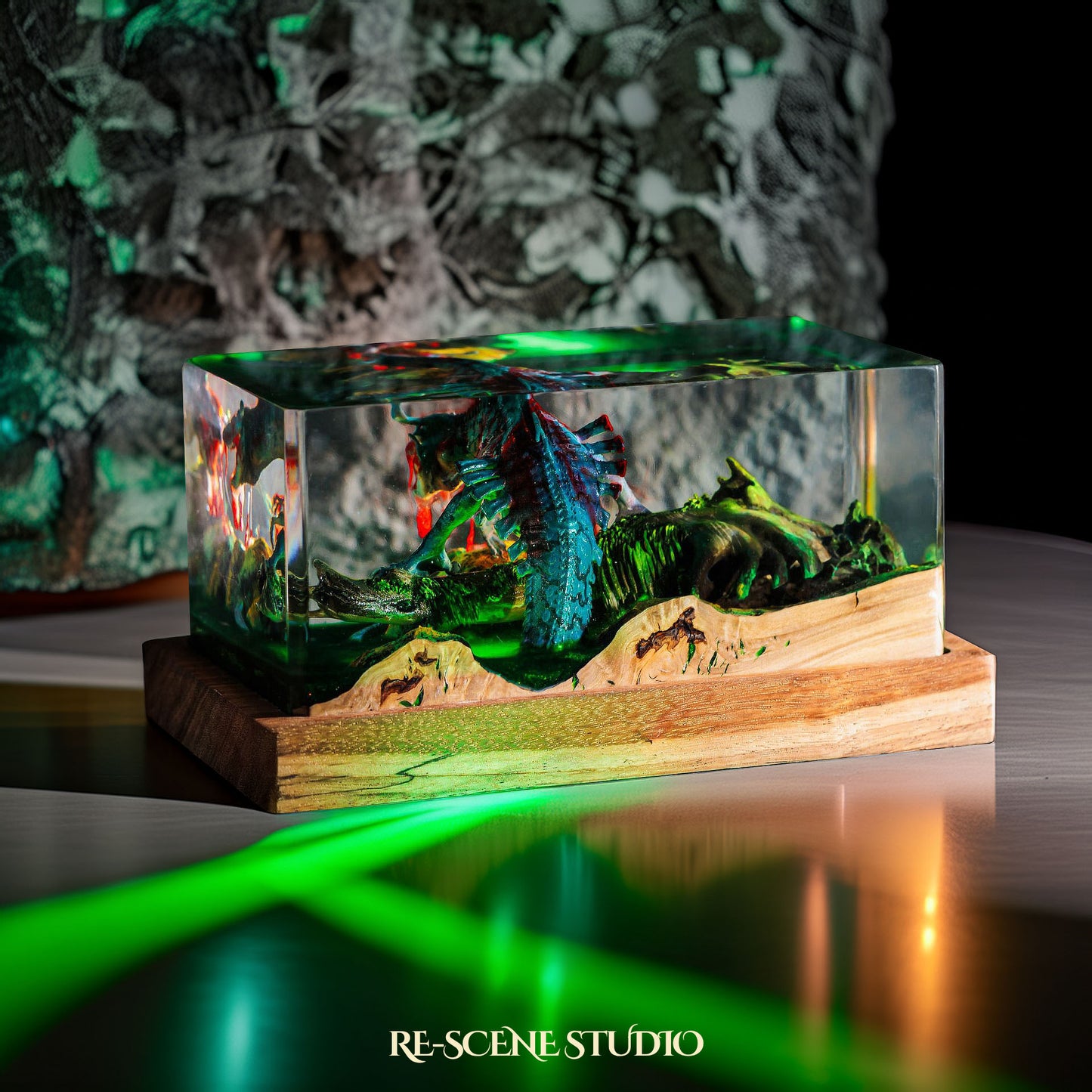 Ancient Dinosaur Resin Epoxy Lamp Multicolor / Size M: 6 x 6 x 12 (cm) – Handmade Resin Lamp by Rescene Studio | Rescene Studio