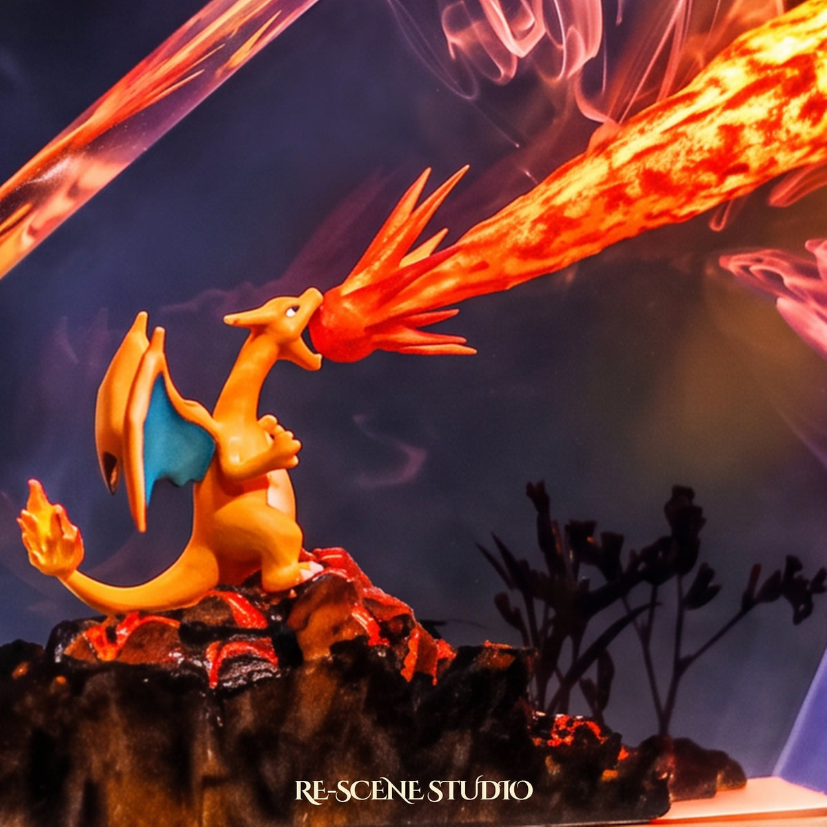 Charizard Resin Lamp V2 from another angle, handmade Pokemon LED resin lamp