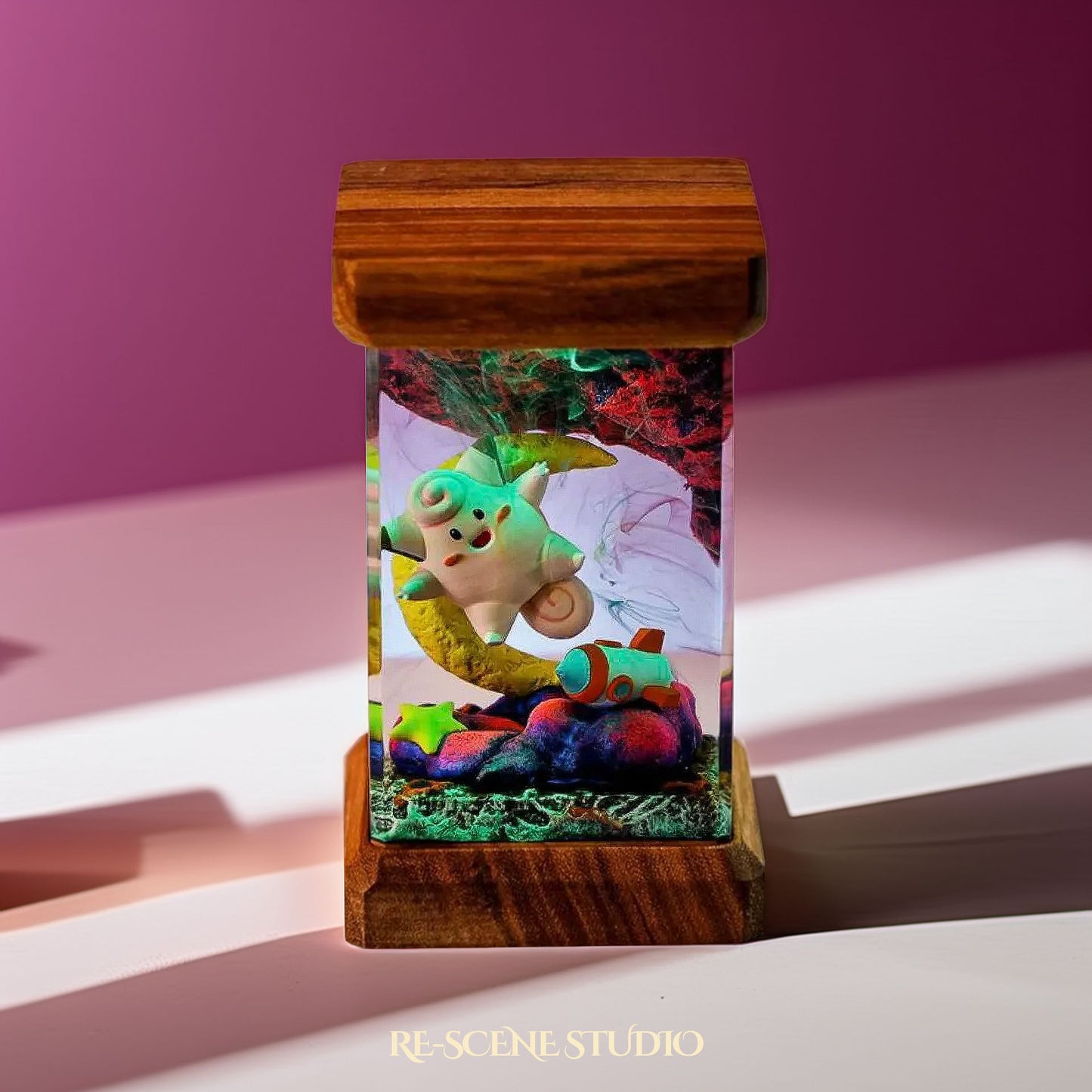 Clefairy Cosmic Dream Resin Epoxy Lamp Multicolor / Size M: 6 x 6 x 12 (cm) – Handmade Resin Lamp by Rescene Studio | Rescene Studio