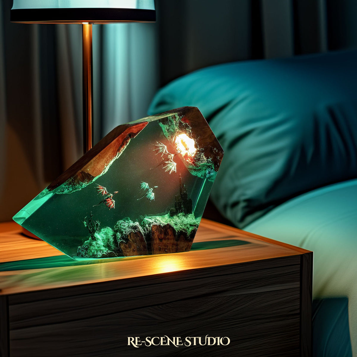 Fire Dragon & Ice Dragon Resin Lamp, display setup