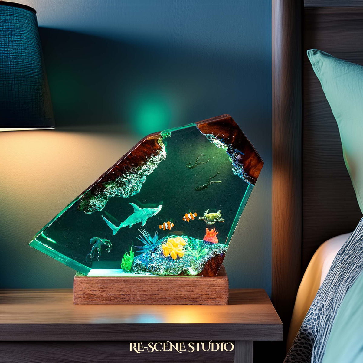 Hammerhead Shark & Octopus Resin Lamp Multicolor / Size M: 5.9" x 4.7", Handmade Epoxy Resin Lamp