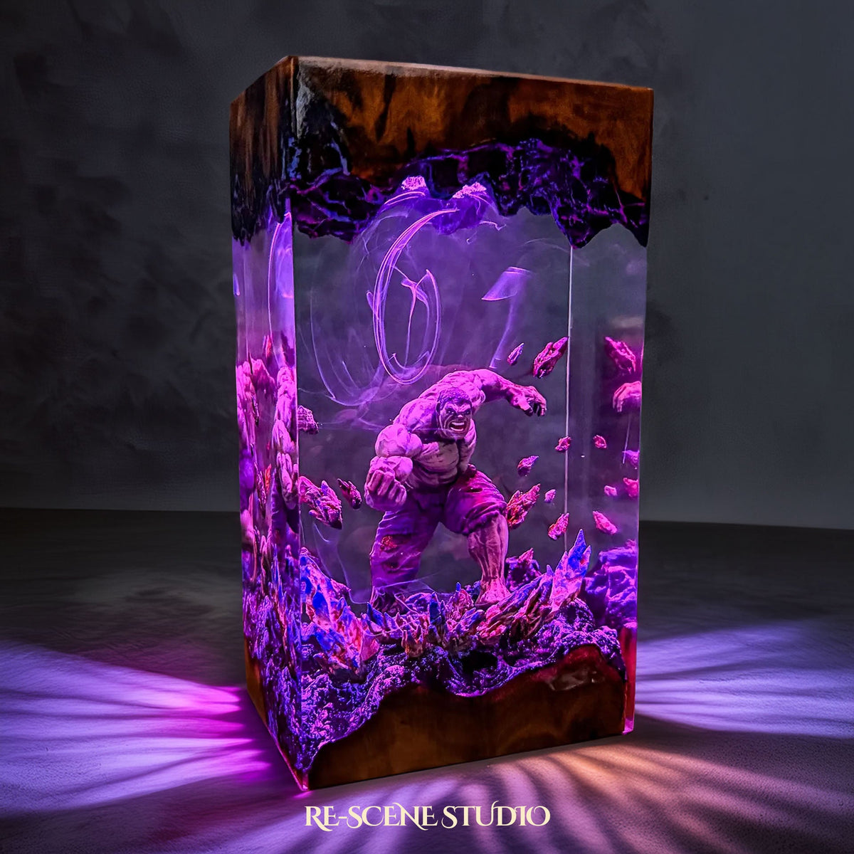 Hulk Resin Lamp from another angle, handmade Marvel LED resin lamp