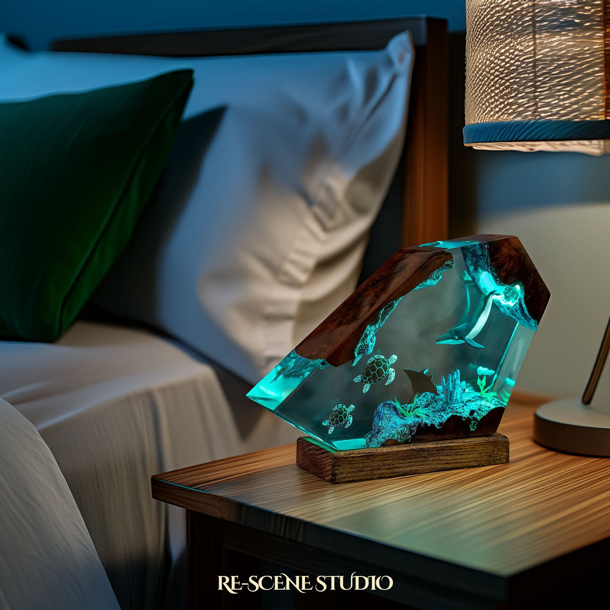 Humpback Whale & Sea Turtle Reef Resin Lamp Multicolor / Size M: 5.9" x 4.7", Handmade Epoxy Resin Lamp