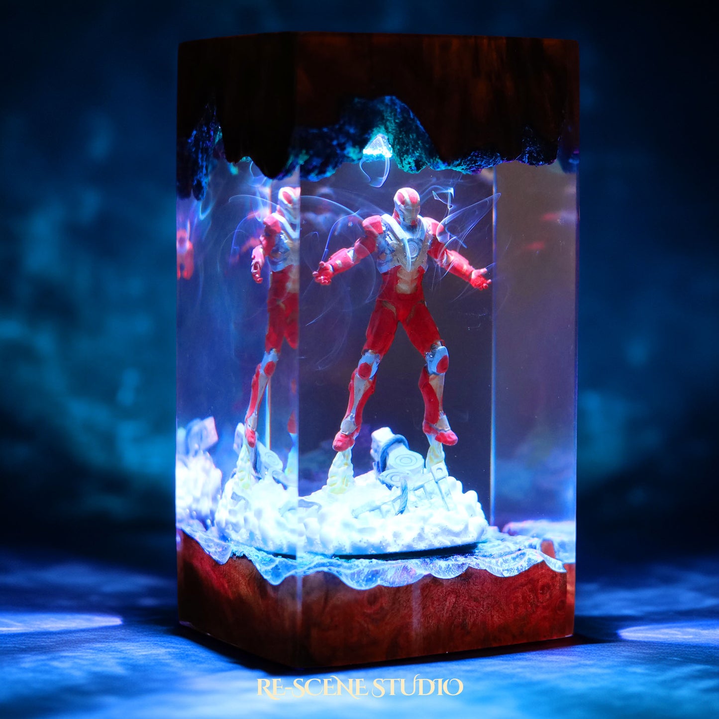 Crimson Armor Hero Resin Lamp V2 — Detailed Display | Premium 3D Resin Diorama with RGB Color-Changing Light