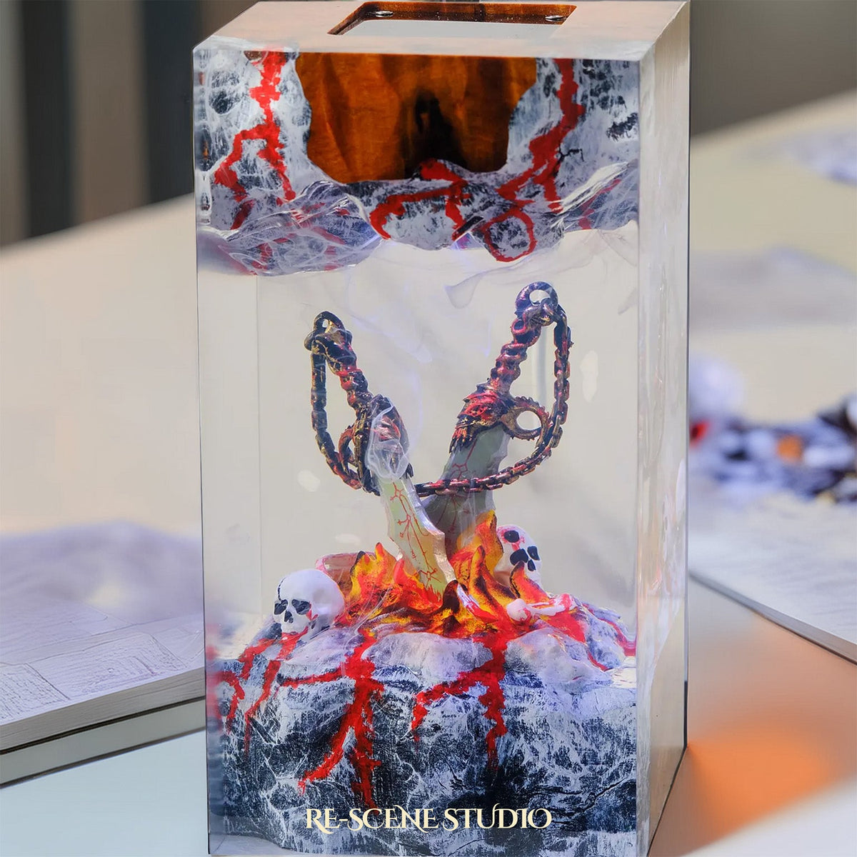 Glowing Blades of Chaos Resin Lamp: God of War fan decor sealed in crystal-clear epoxy resin