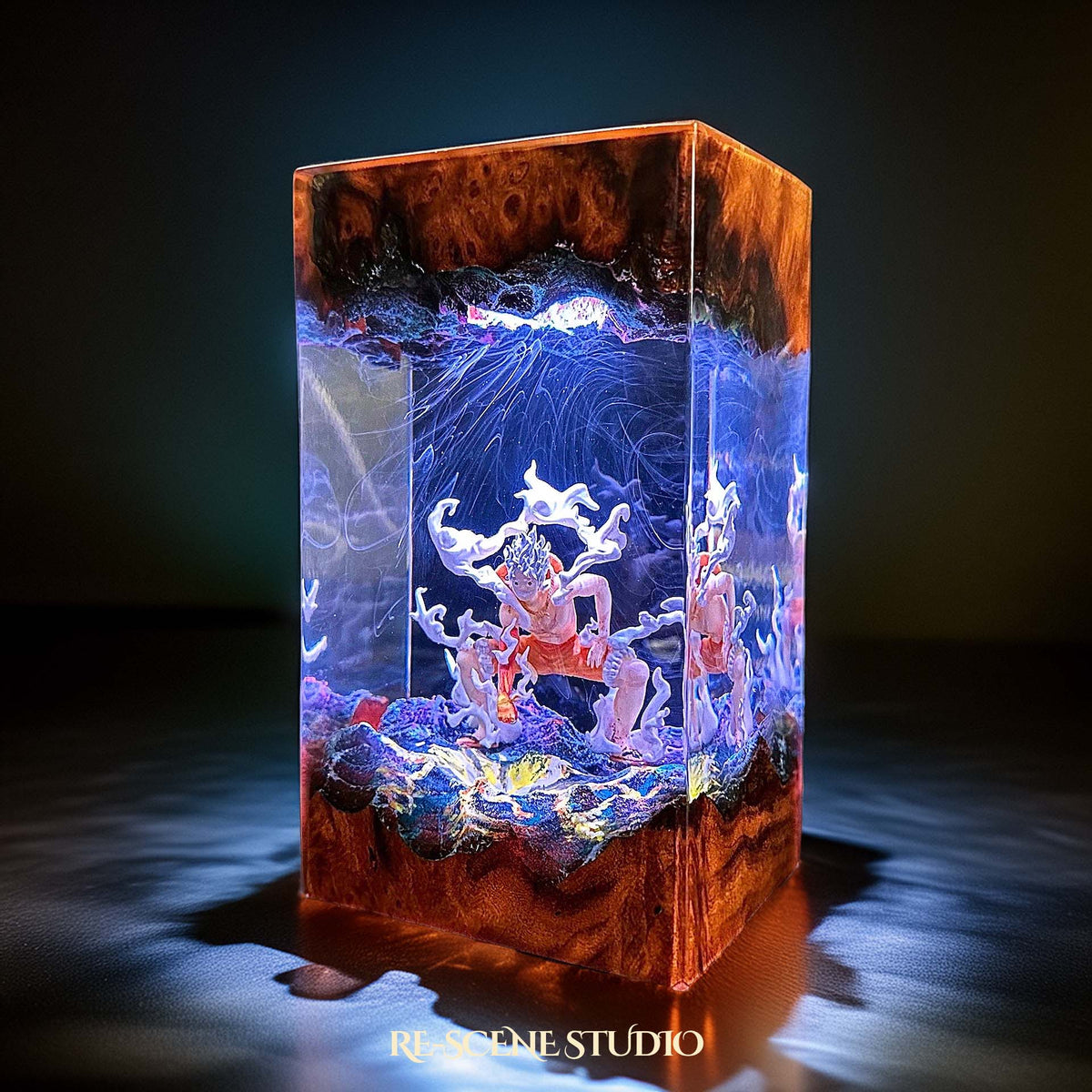 Glowing Luffy Gear 5 Resin Lamp V1: One Piece fan decor sealed in crystal-clear epoxy resin