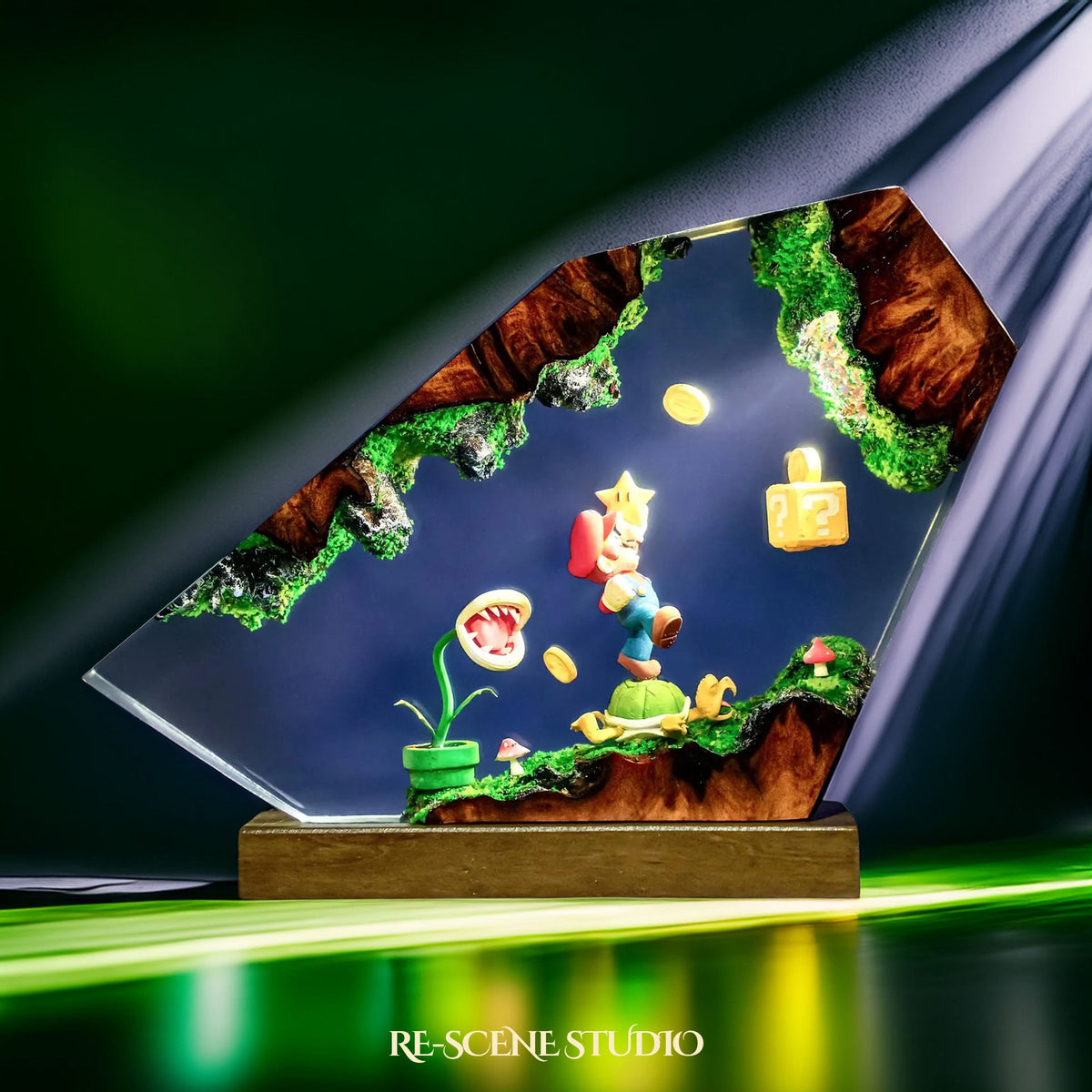 Glowing Mario Resin Lamp: Super Mario fan decor sealed in crystal-clear epoxy resin