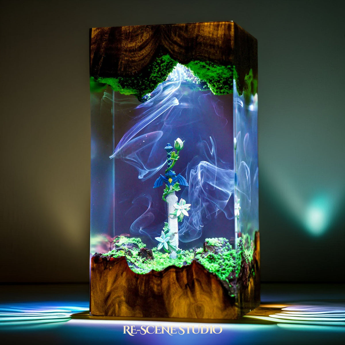Master Sword & Silent Princess Resin Lamp from another angle, handmade The Legend of Zelda LED resin lamp
