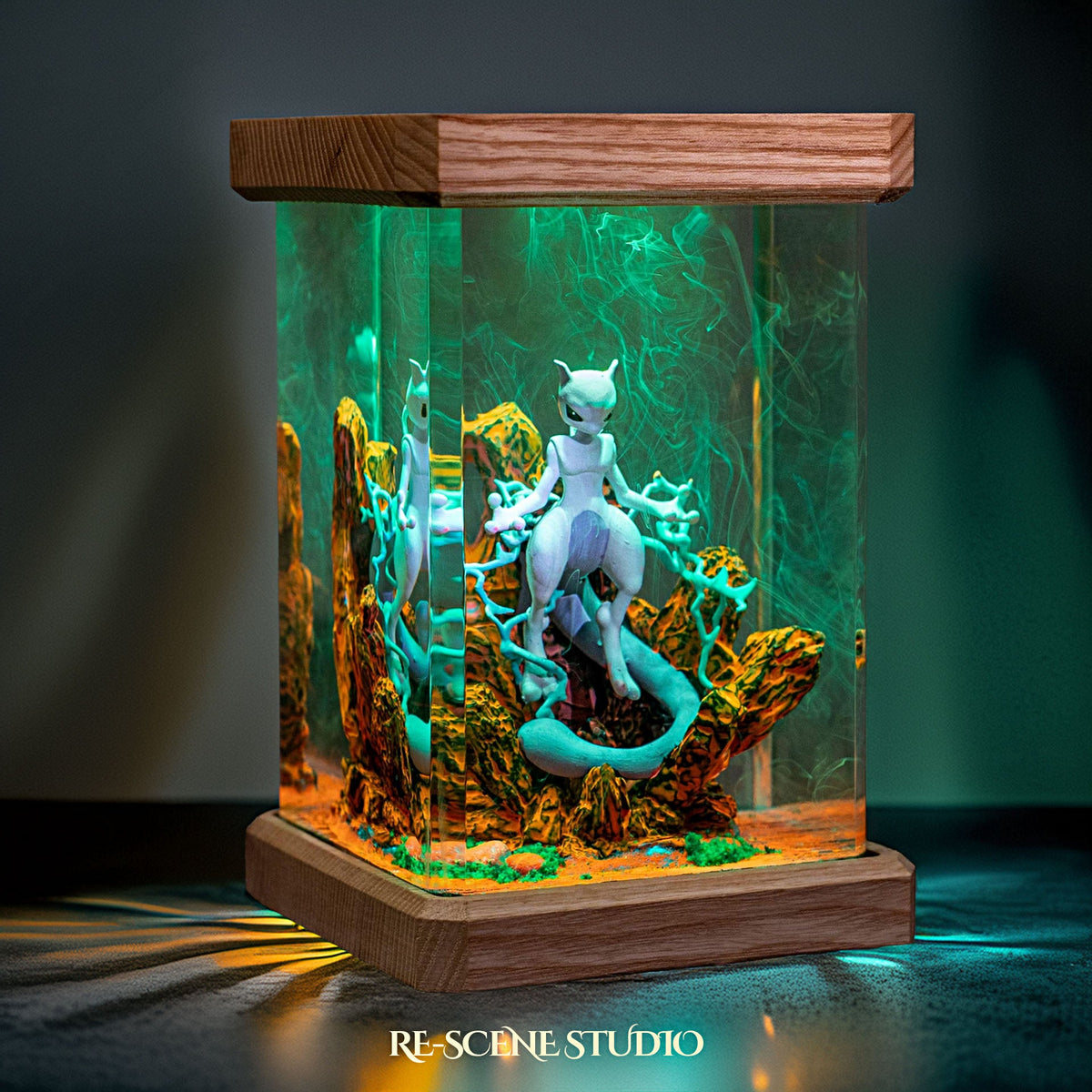 Mewtwo Resin Lamp V1 from another angle, handmade Pokemon LED resin lamp