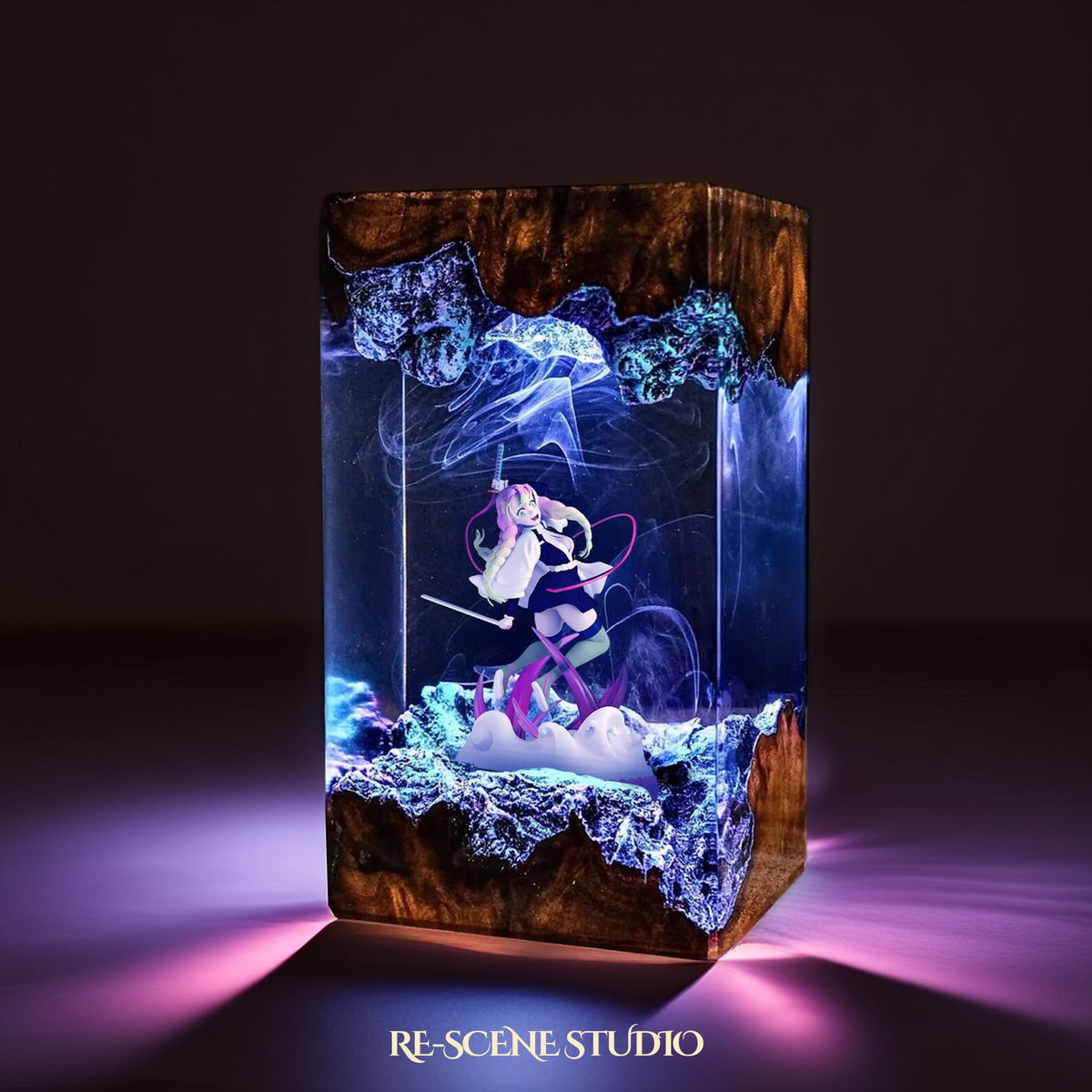 Glowing Mitsuri Resin Lamp V2: Demon Slayer fan decor sealed in crystal-clear epoxy resin