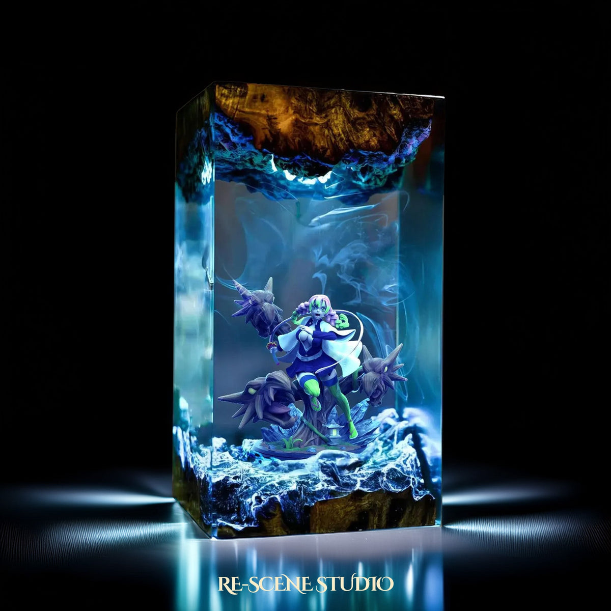 Mitsuri Resin Lamp V1 from another angle, handmade Demon Slayer LED resin lamp