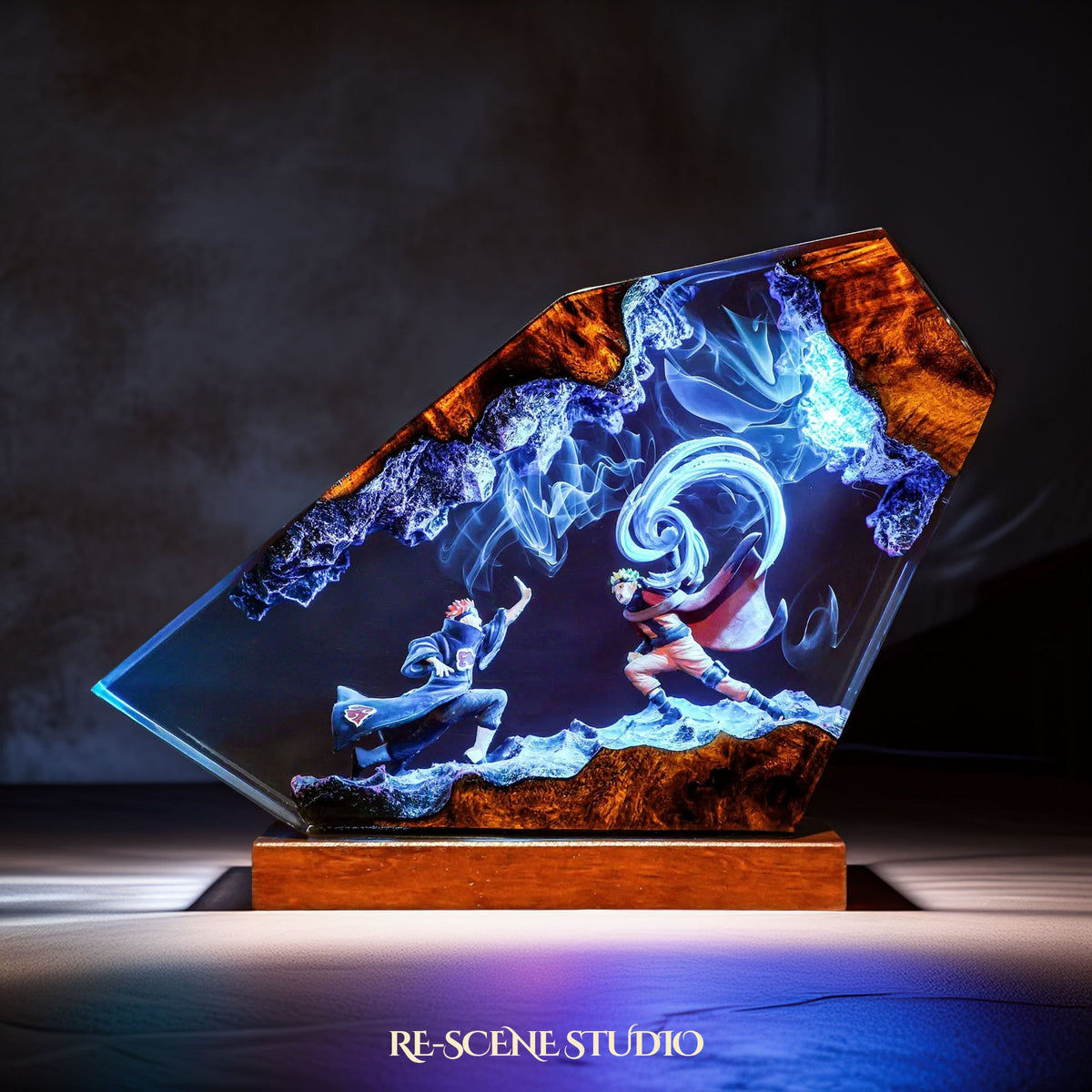 Naruto vs Pain Resin Lamp from another angle, handmade LED resin lamp