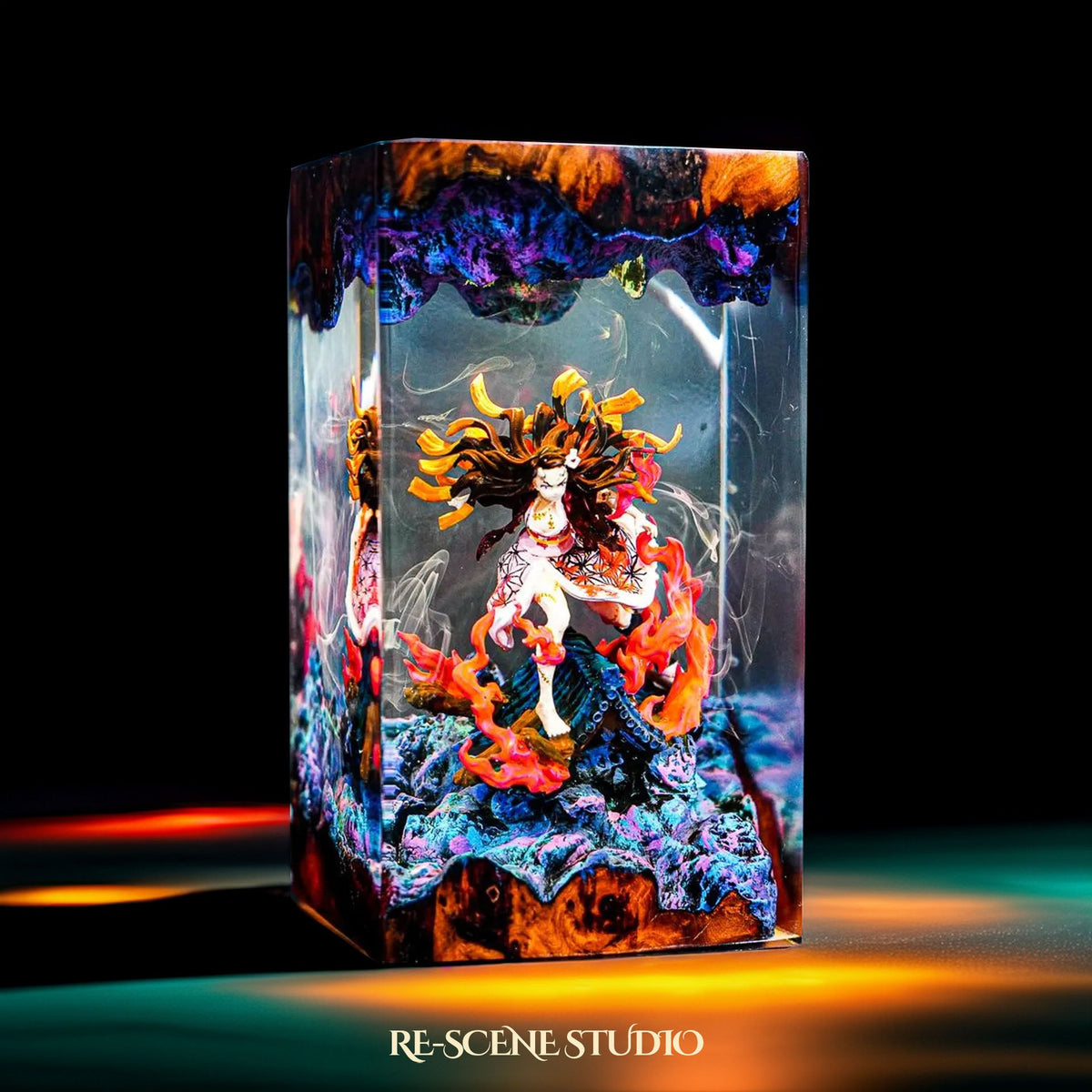 Glowing Nezuko Resin Lamp V2: Demon Slayer fan decor sealed in crystal-clear epoxy resin