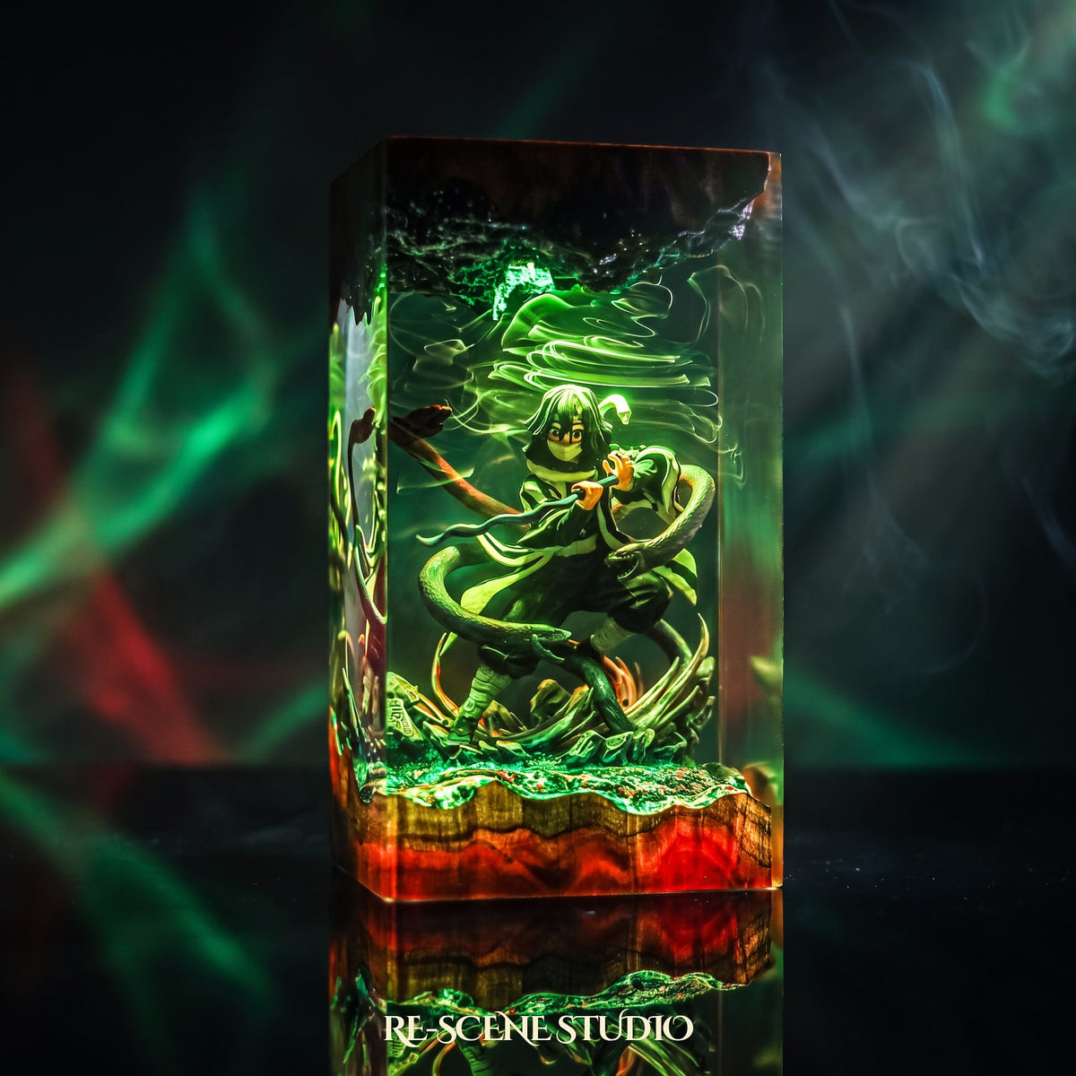 Hand-finished Obanai Resin Lamp (Demon Slayer), an epoxy resin desk lamp with warm ambient glow