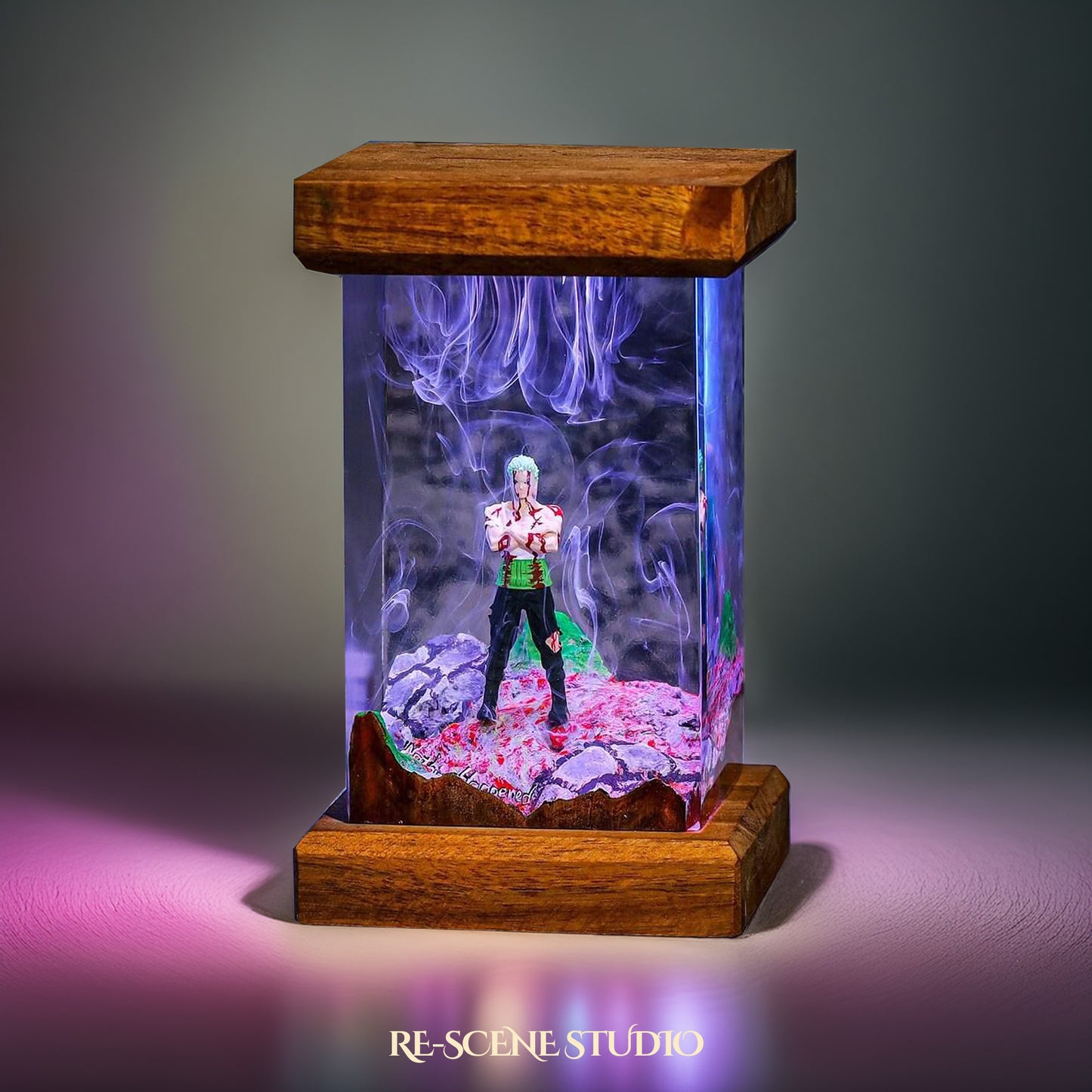 Roronoa Zoro Resin Lamp 02 - One Piece Multicolor / Size M – Handmade Resin Lamp by Rescene Studio | Rescene Studio