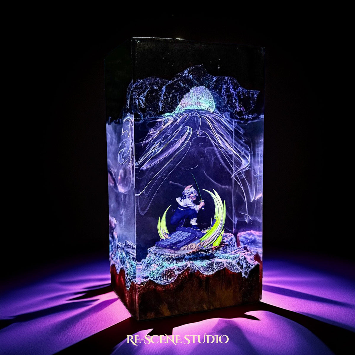 Sanemi Shinazugawa Resin Lamp from another angle, handmade Demon Slayer LED resin lamp