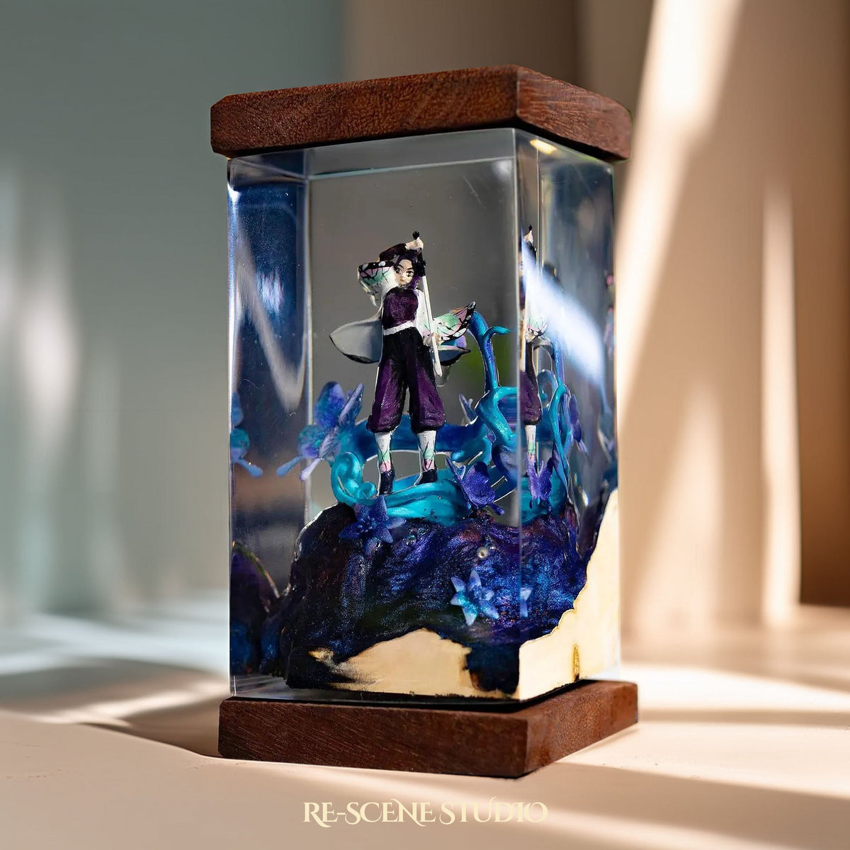 Shinobu Resin Lamp V2 from another angle, handmade Demon Slayer LED resin lamp