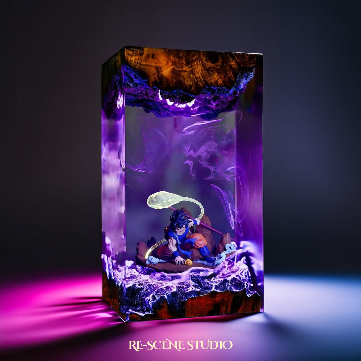 Glowing Son Goku Resin Lamp: Dragon Ball fan decor sealed in crystal-clear epoxy resin