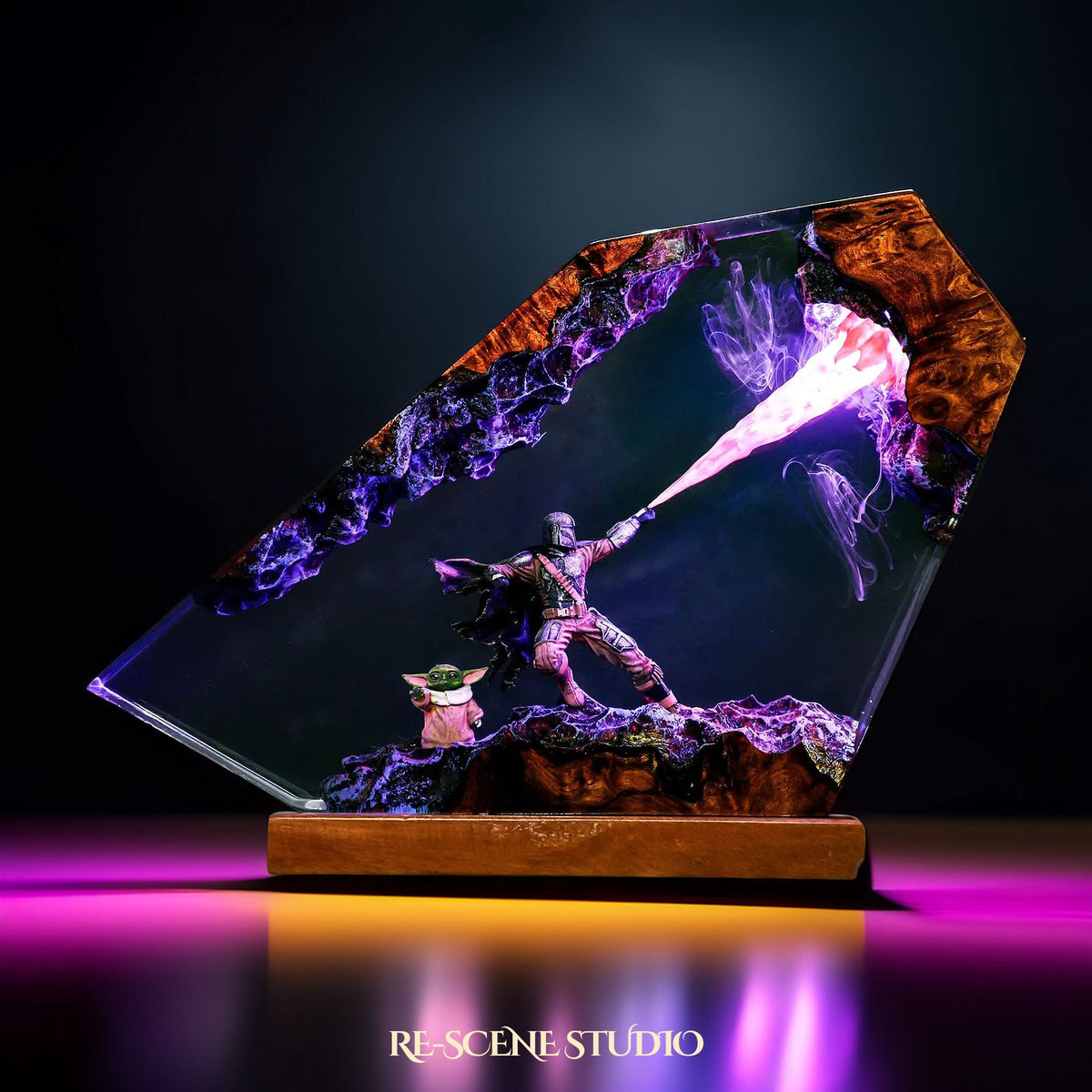 The Mandalorian Resin Lamp from another angle, handmade Star Wars LED resin lamp