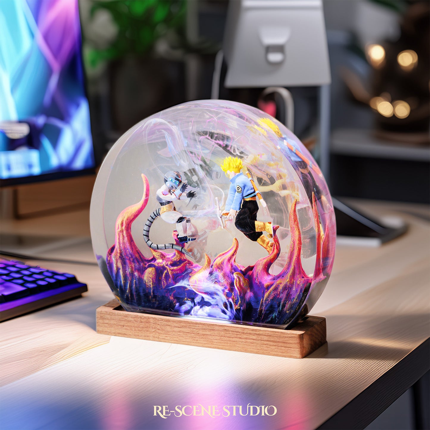 Trunks vs Frieza Resin Epoxy Battle Lamp Multicolor / Size M: 13 x 12 (cm) – Handmade Resin Lamp by Rescene Studio | Rescene Studio
