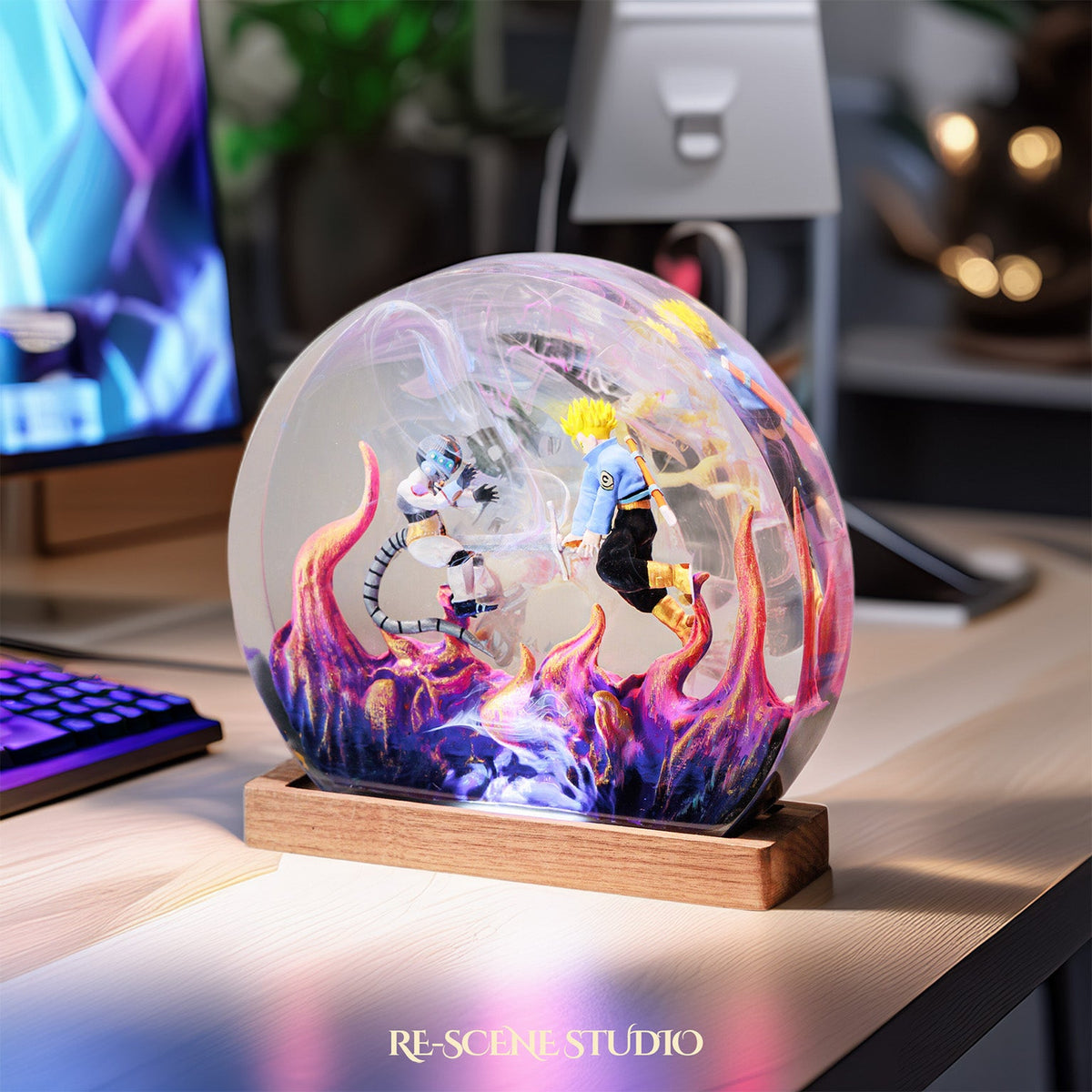 Dragon Ball gift idea, the Trunks vs Frieza Resin Lamp with color-changing RGB lighting