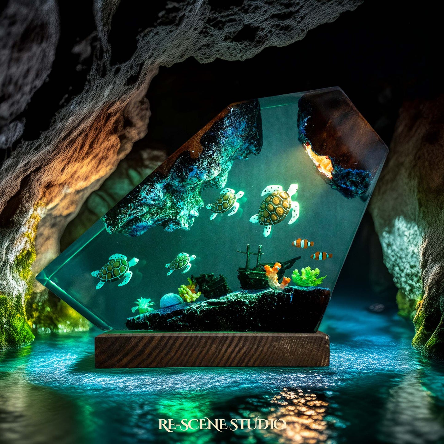 Sea Turtle Family Resin Lamp