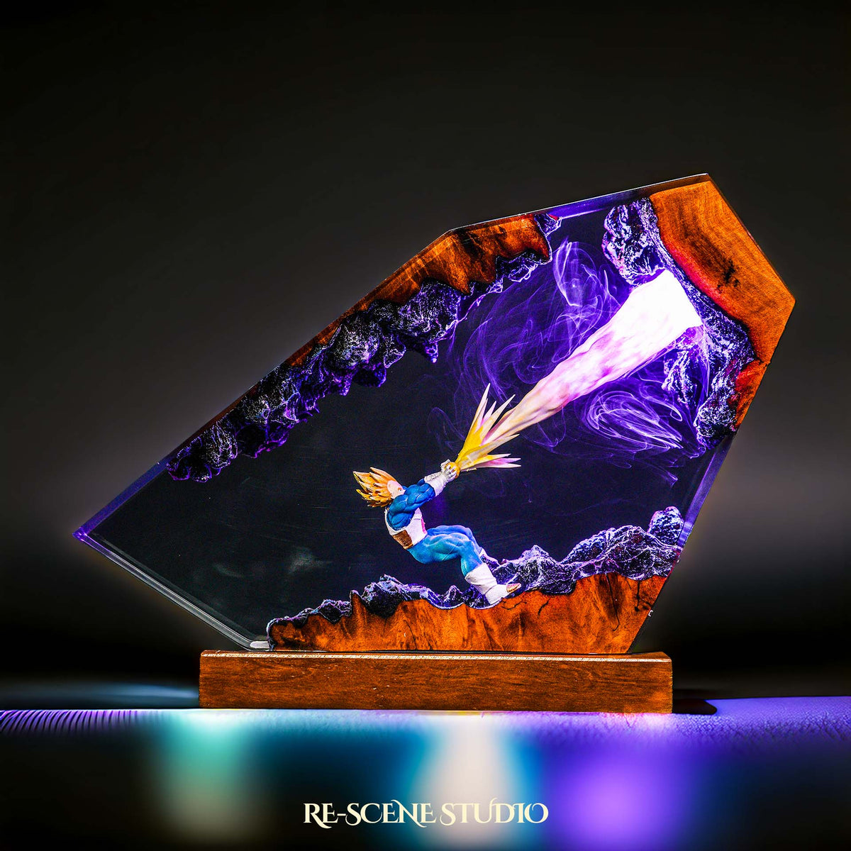 Vegeta Resin Lamp from another angle, handmade Dragon Ball LED resin lamp