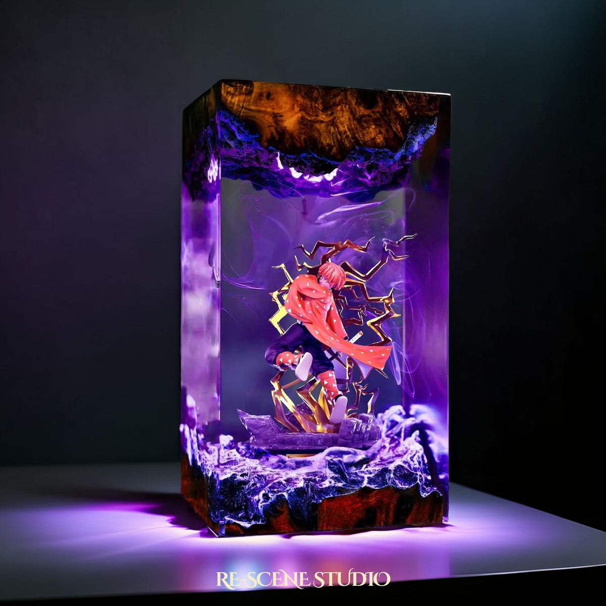 Zenitsu Resin Lamp from another angle, handmade Demon Slayer LED resin lamp