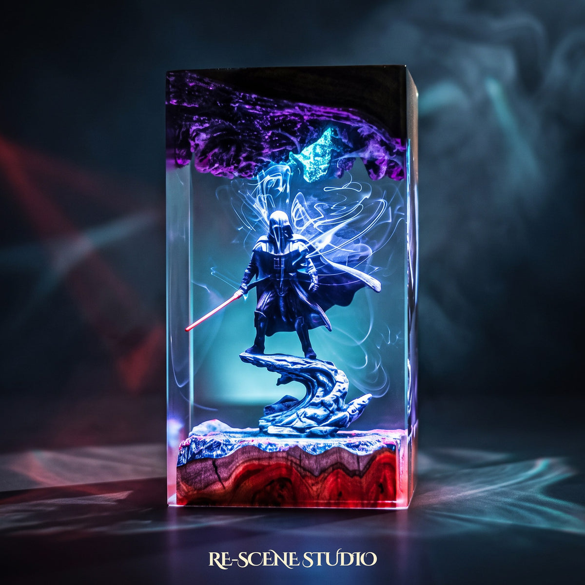 Darth Vader Resin Lamp V3 in one of its RGB color modes — Star Wars hand-poured resin lamp