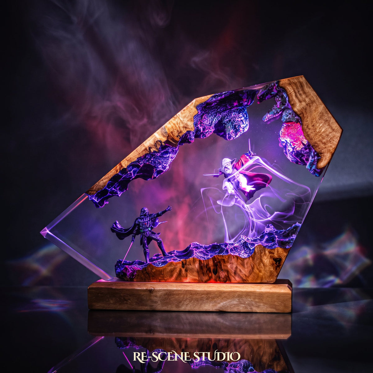 Glowing Darth Vader vs Yoda Resin Lamp: Star Wars fan decor sealed in crystal-clear epoxy resin
