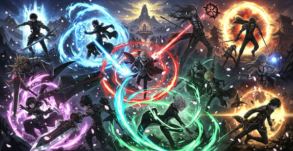Spring 2026 anime season collage with fantasy and action characters and cherry blossoms