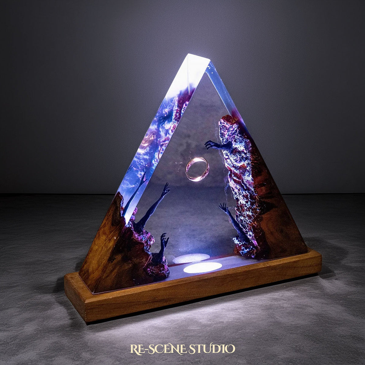 Lord of the Rings collectible: the Hands from the Dead Resin Lamp, handmade on a natural wood base