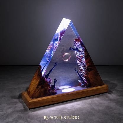 Lord of the Rings collectible: the Hands from the Dead Resin Lamp, handmade on a natural wood base