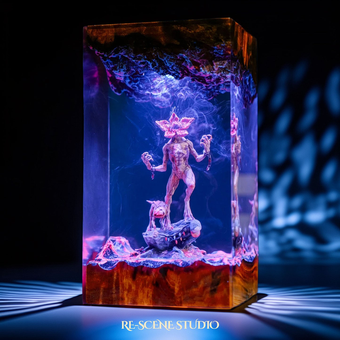 Demogorgon resin lamp as desk accent with soft ambient light