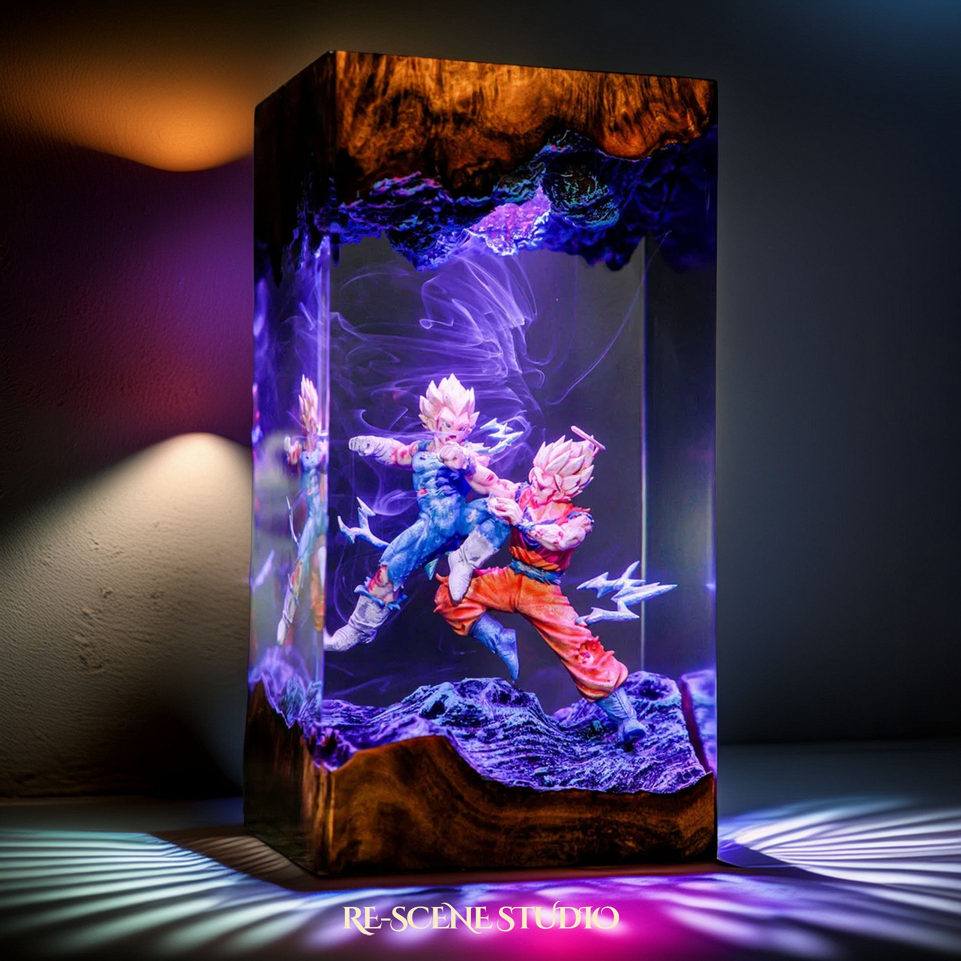 Lifestyle photo of Goku vs Vegeta resin lamp for home decor collectors