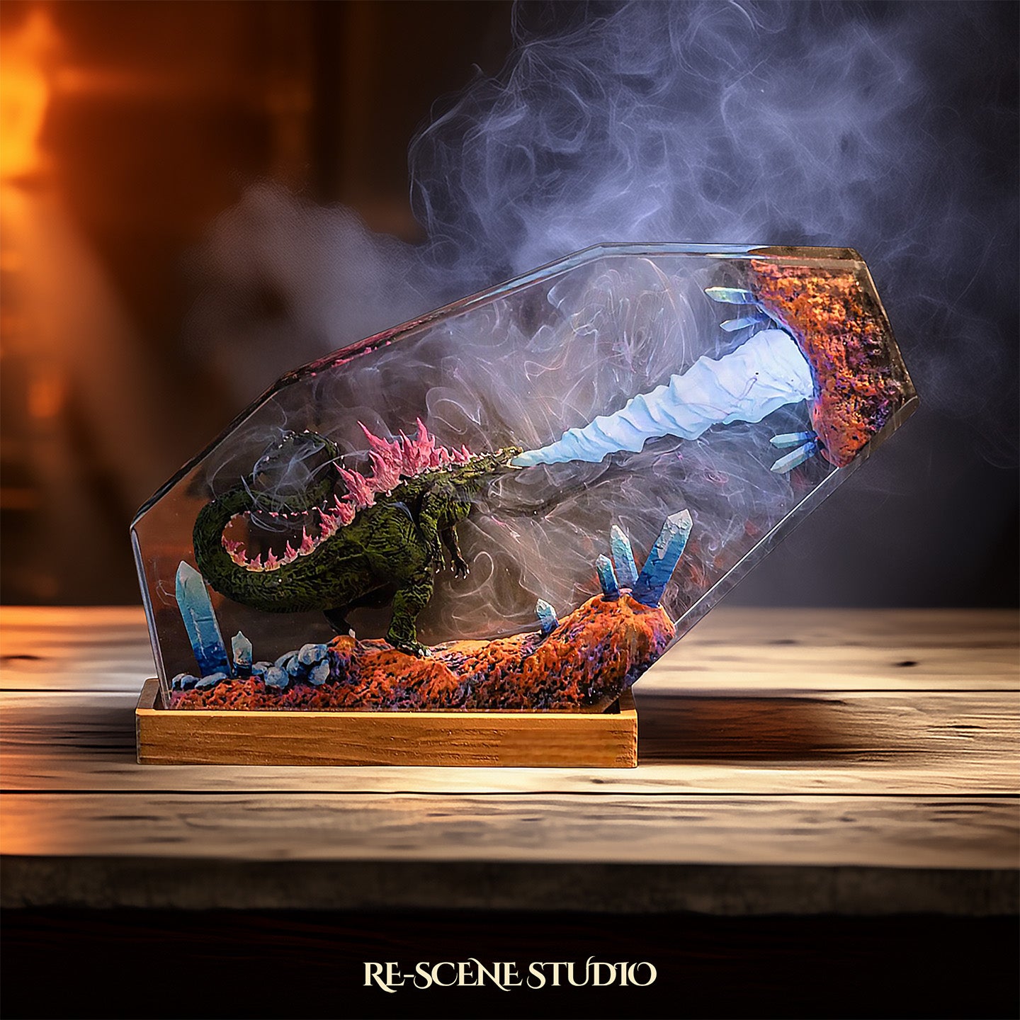 Godzilla Resin Epoxy Lamp Multicolor / Size M: 16 x 10 (cm) – Handmade Resin Lamp by Rescene Studio | Rescene Studio