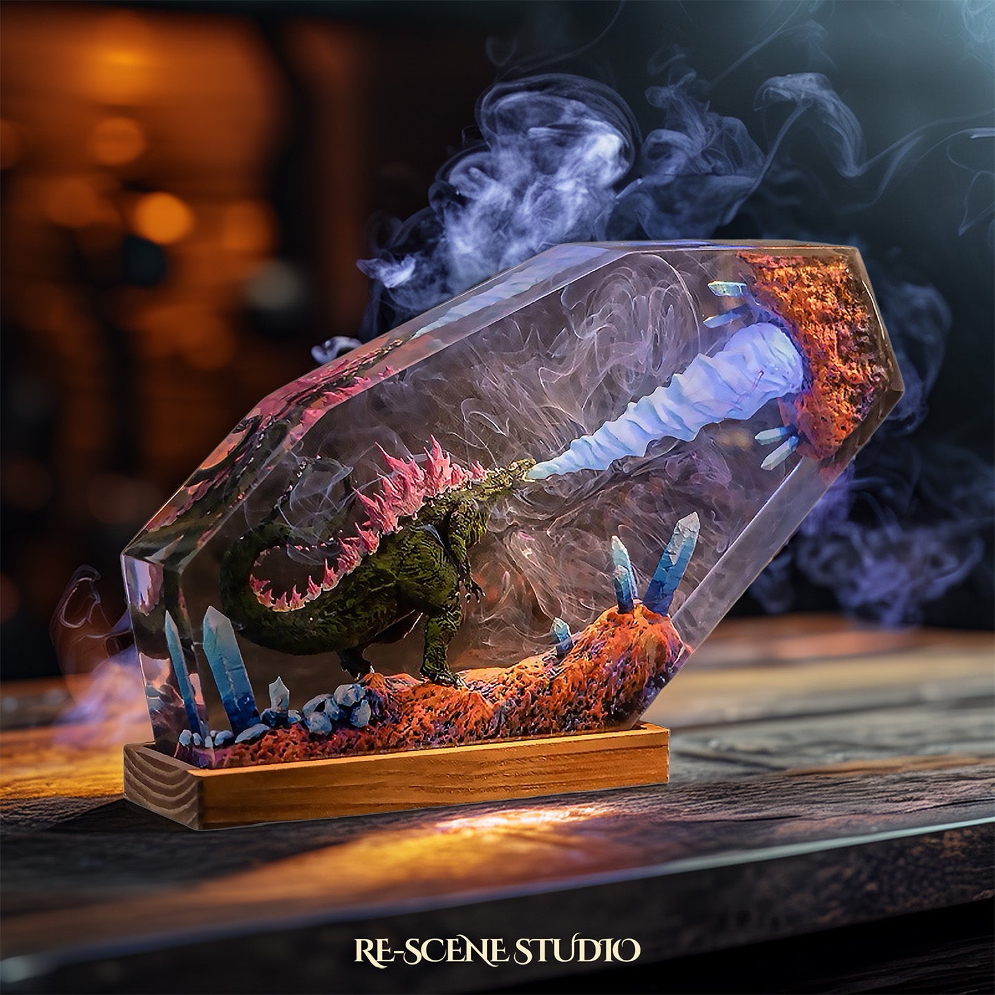 Godzilla Resin Epoxy Lamp Multicolor / Size M: 16 x 10 (cm) – Handmade Epoxy Resin Lamp by Rescene Studio | Rescene Studio