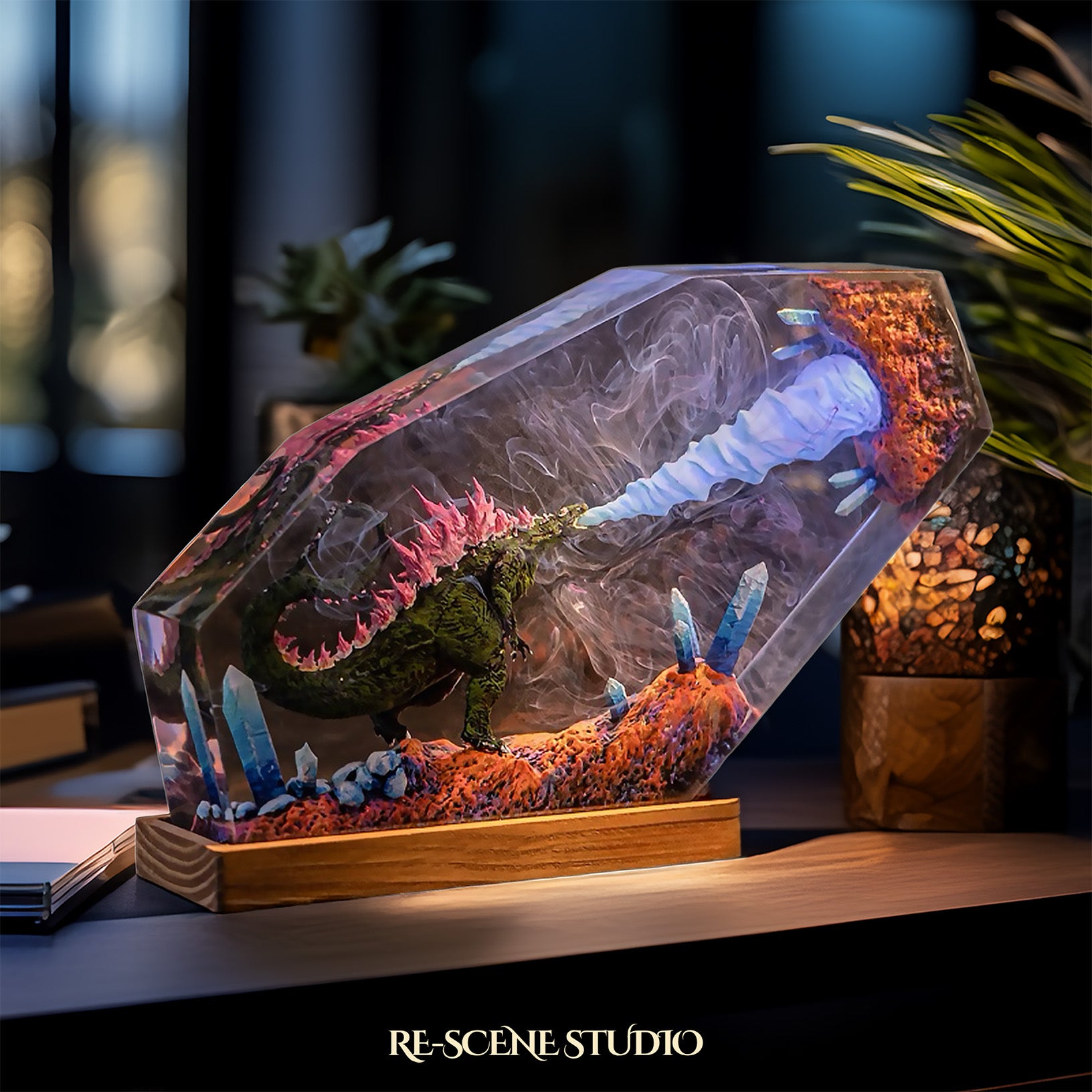 Godzilla Resin Epoxy Lamp Multicolor / Size M: 16 x 10 (cm) – Handmade Epoxy Resin Lamp by Rescene Studio | Rescene Studio