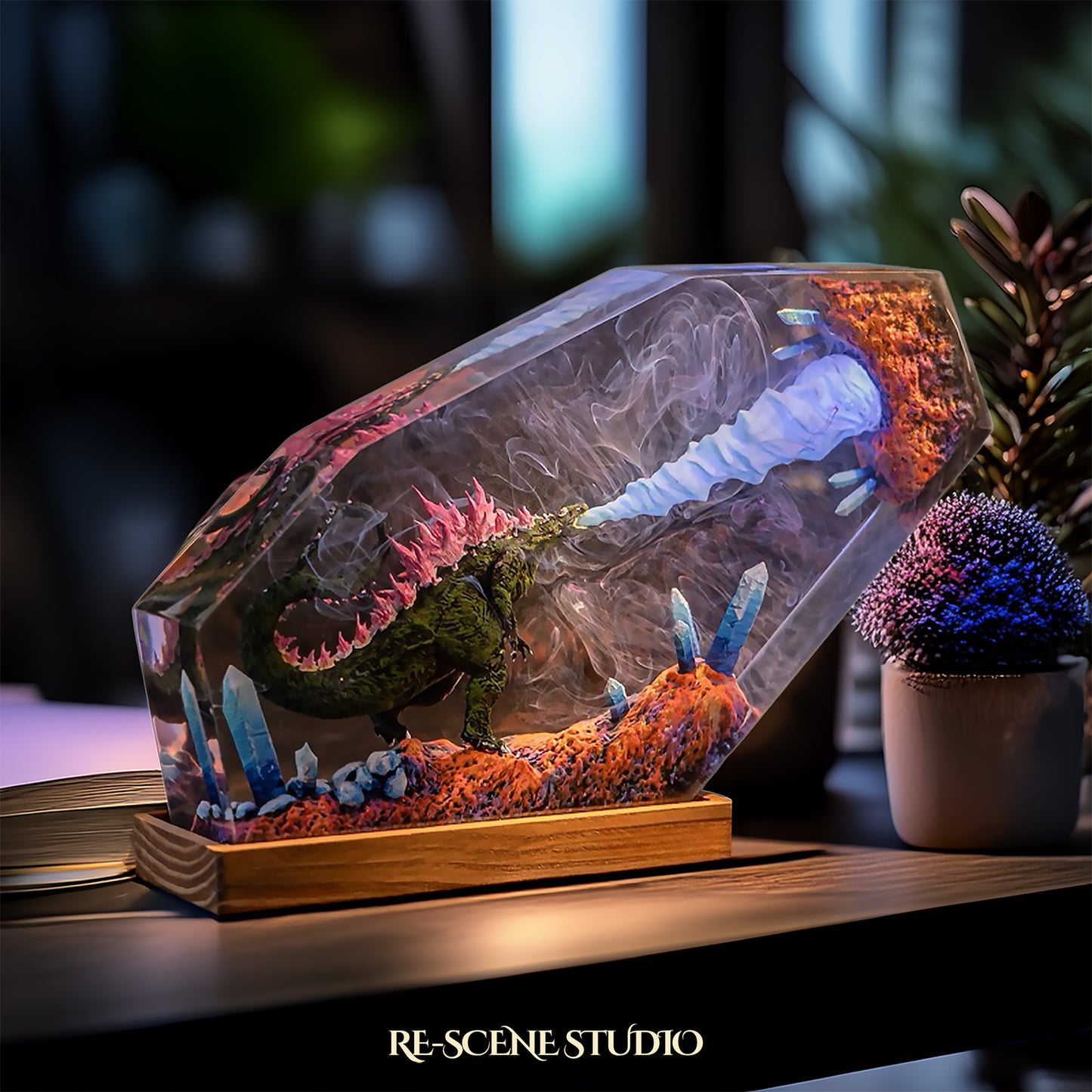 Godzilla Resin Epoxy Lamp Multicolor / Size M: 16 x 10 (cm) – Handmade Resin Lamp by Rescene Studio | Rescene Studio