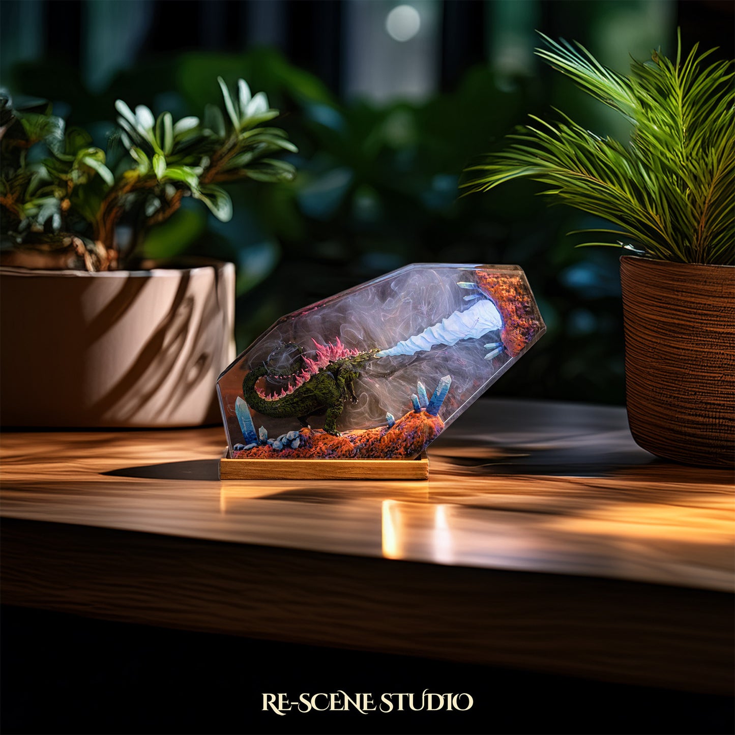 Godzilla Resin Epoxy Lamp Multicolor / Size M: 16 x 10 (cm) – Handmade Resin Lamp by Rescene Studio | Rescene Studio