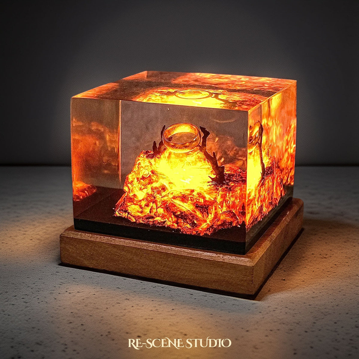 Lord of the Rings collectible: the Lava Resin Lamp, handmade on a natural wood base