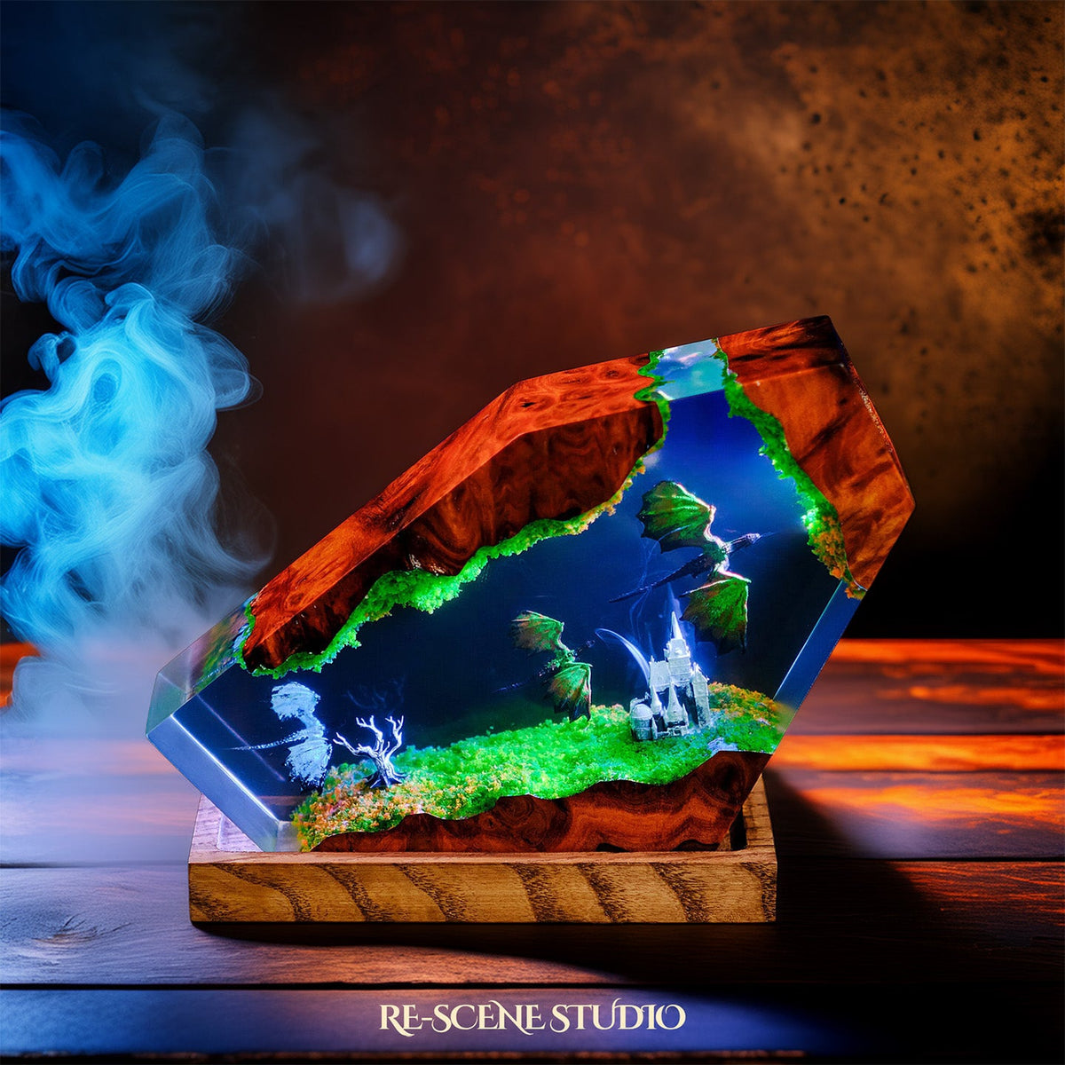 Dragon Castle Resin Epoxy Lamp Multicolor / Size M: 5.9" x 4.7", Handmade Epoxy Resin Lamp