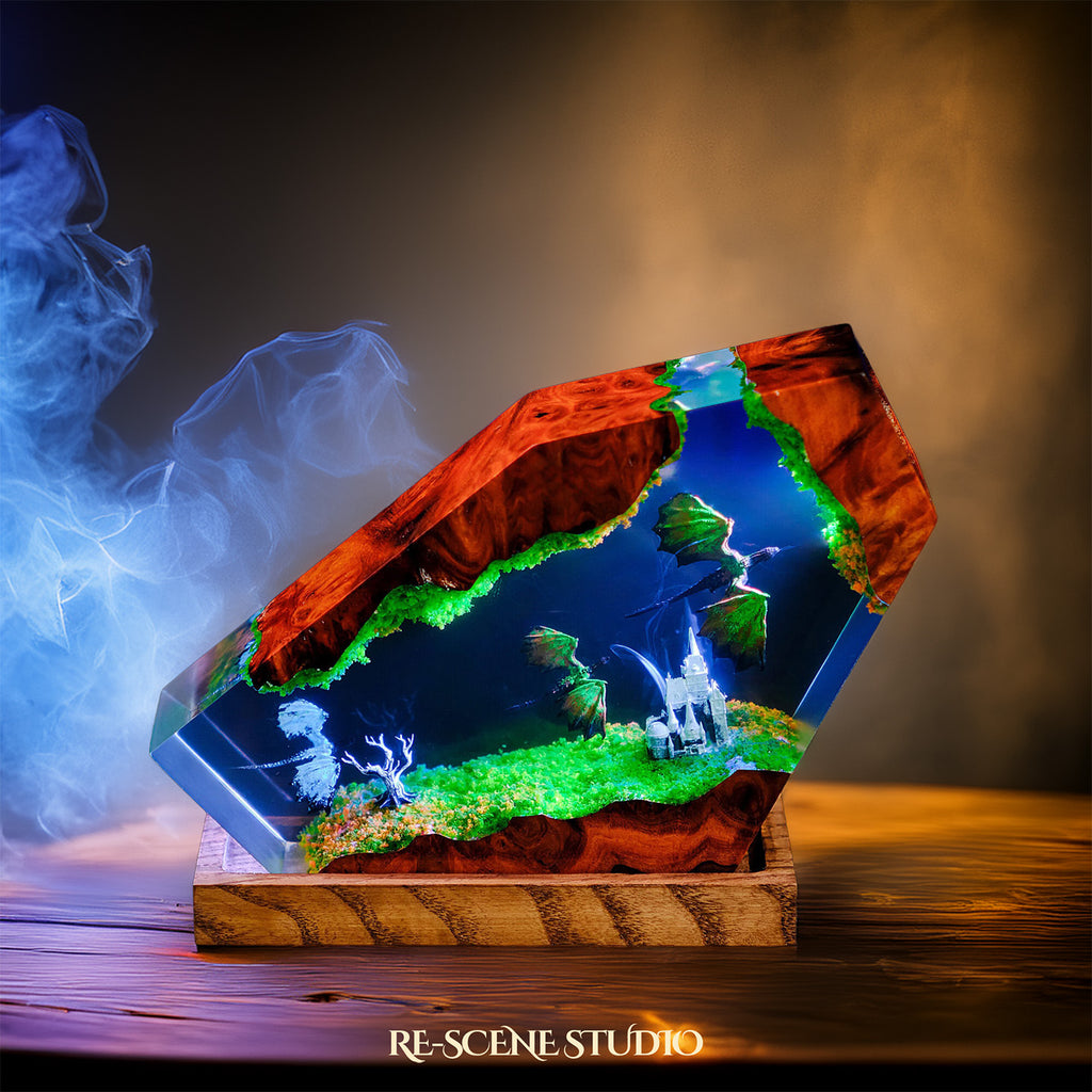 Dragon Castle Resin Epoxy Lamp Multicolor / Size M: 16 x 10 (cm) – Handmade Epoxy Resin Lamp by Rescene Studio | Rescene Studio