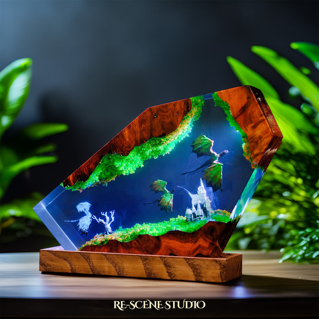 Dragon Castle Resin Epoxy Lamp Multicolor / Size M: 16 x 10 (cm) – Handmade Epoxy Resin Lamp by Rescene Studio | Rescene Studio