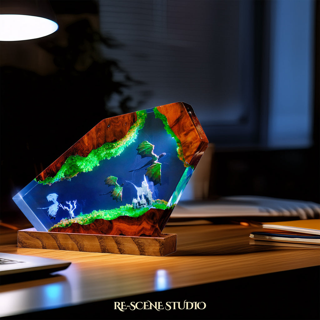 Dragon Castle Resin Epoxy Lamp Multicolor / Size M: 16 x 10 (cm) – Handmade Epoxy Resin Lamp by Rescene Studio | Rescene Studio
