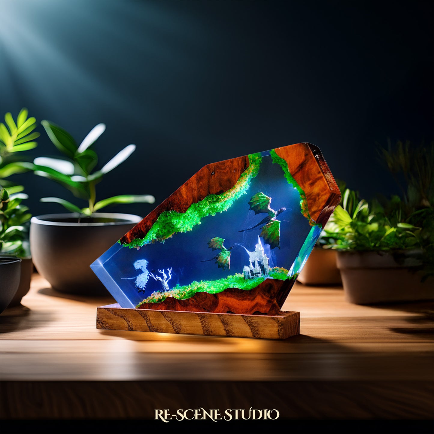 Dragon Castle Resin Epoxy Lamp Multicolor / Size M: 16 x 10 (cm) – Handmade Resin Lamp by Rescene Studio | Rescene Studio