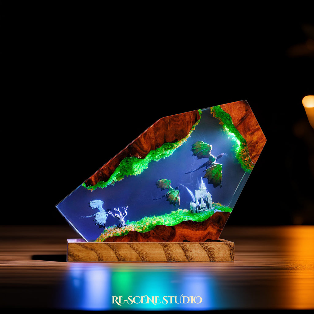 Dragon Castle Resin Epoxy Lamp Multicolor / Size M: 16 x 10 (cm) – Handmade Epoxy Resin Lamp by Rescene Studio | Rescene Studio
