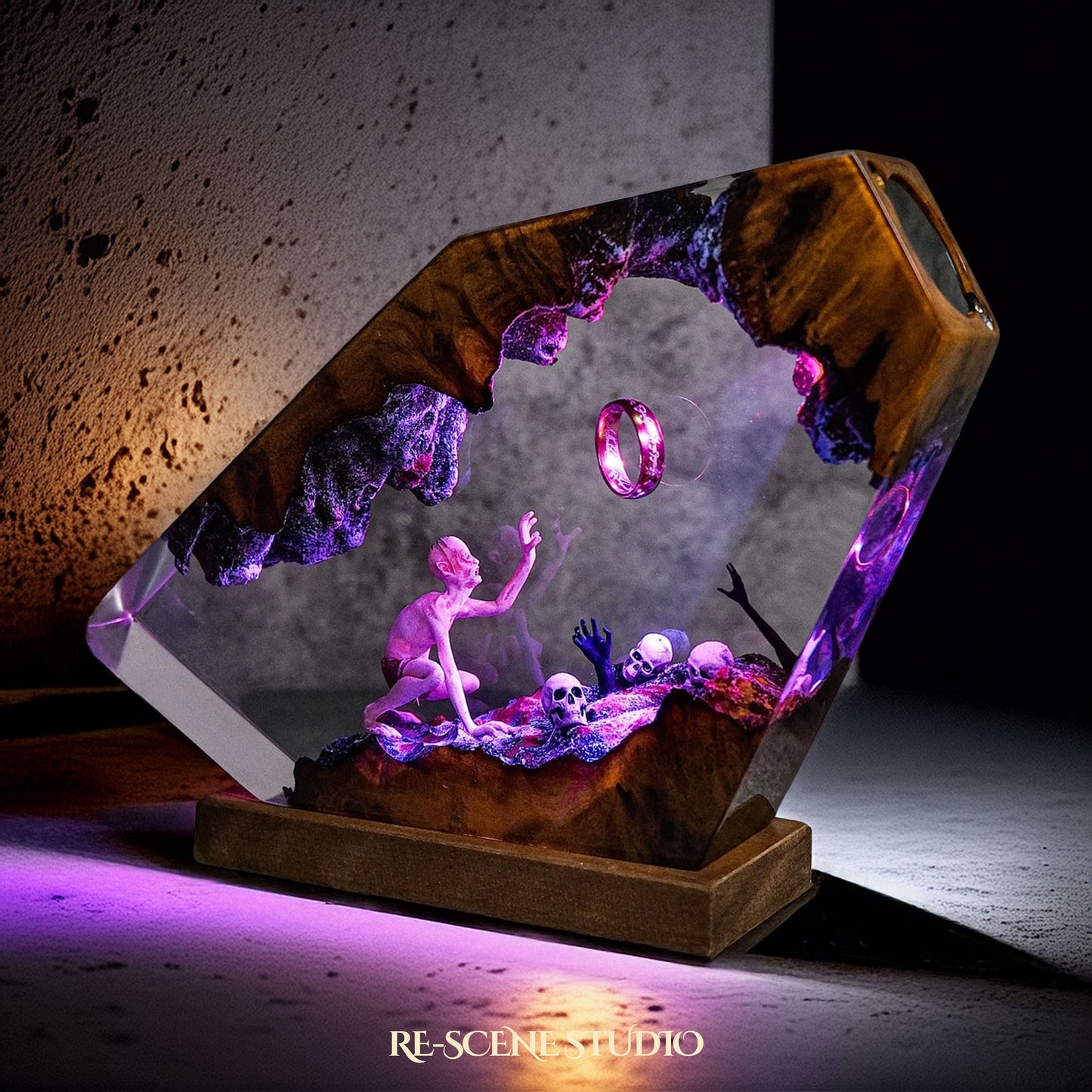 Gollum resin lamp side view with cinematic LED ambient lighting